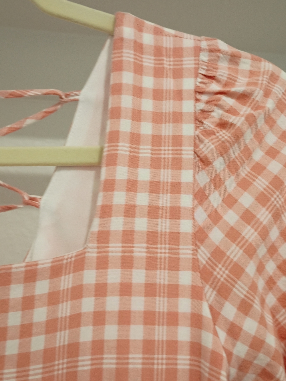 Maison tara Gingham Women's Ruffle Hem Square Neck Dress - Peach/White Size 8 - Picture 7 of 16